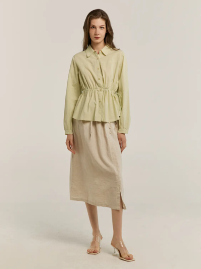100% Linen Button Detail Midi Skirt