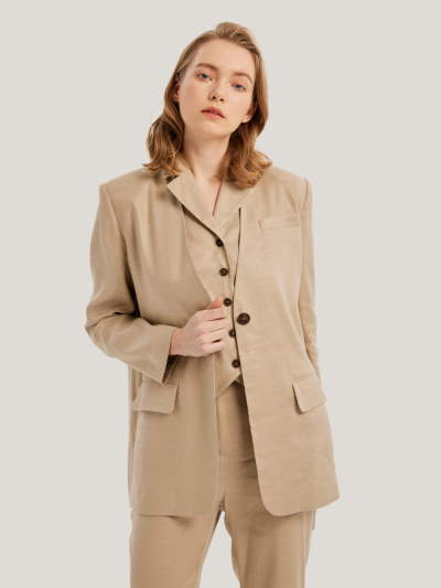Buttoned-Front Linen Blazer Vest